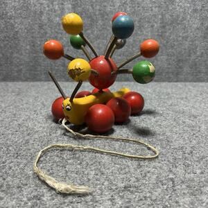 Vtg KOUVALIAS 50-60s Wooden/Plastic Banana Caterpillar Pull Toy Made In Greece